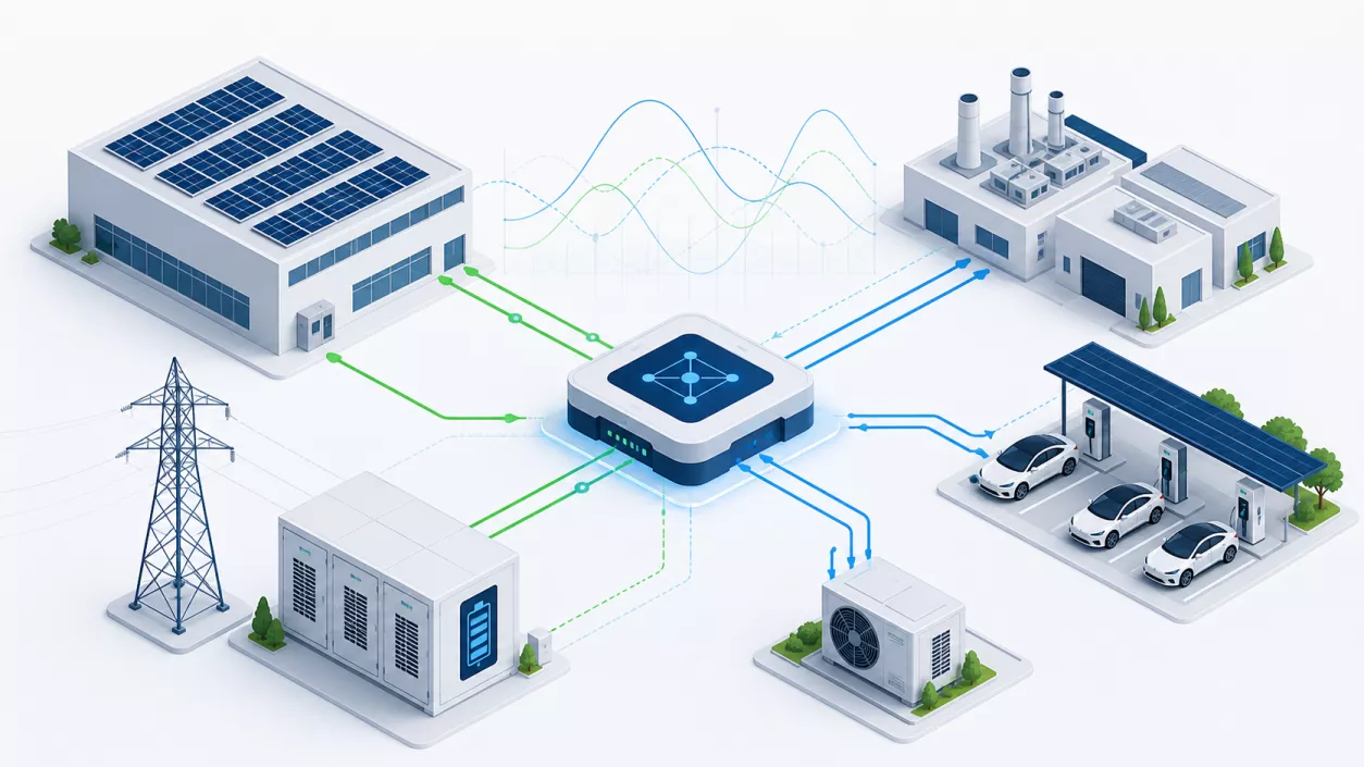 Digital vernetztes Energiemanagement eines Produktionsbetriebs mit Lastkurve, Photovoltaik und Batteriespeicher